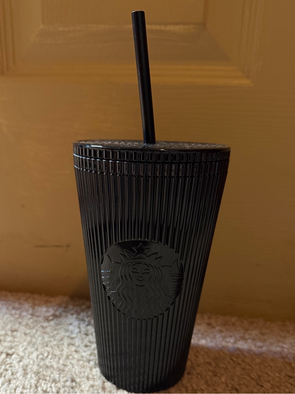 16oz Starbucks black plastic cup with straw NWT